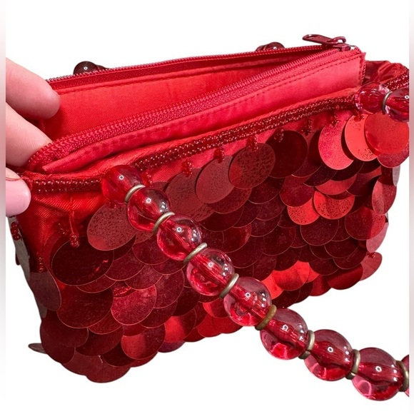 Vintage Y2K Mini Ruby Red Embellished Sequin Beaded La Regale Purse Handbag - Picture 3 of 9